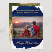 ブルーウォーターの上に金箔の色の父の日カード 案内状 (正面/裏面)