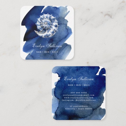 ブルーウォーターの名刺にシーシェルのロゴを貼る スクエア名刺 (正面/裏面)