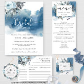 ブルーウォーターの色とフローラブライダルシャワー/ブランチ 招待状