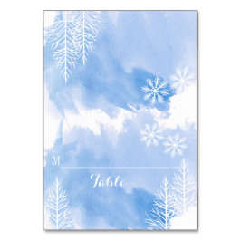 ブルーウォーターの色と木の冬の結婚式座席表 テーブルナンバー