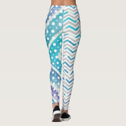ブルーウォーターの色のシェブロン、水玉模様レギンス レギンス (裏面)