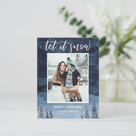 ブルーウォーターの色の夜それを雪のクリスマス シーズンポストカード (スタンド正面)