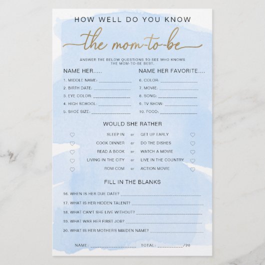 ブルーウォーターの色の金ゴールドは、ゲームをするママを知っている (正面)