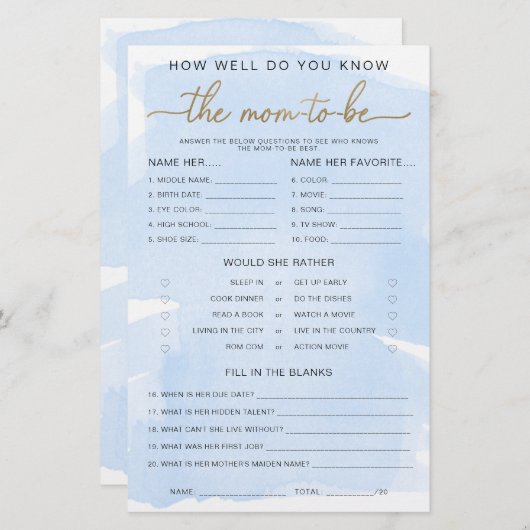 ブルーウォーターの色の金ゴールドは、ゲームをするママを知っている (正面/裏面)