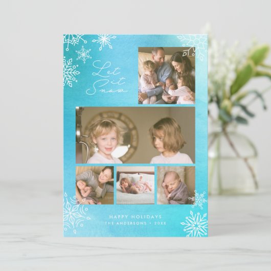 ブルーウォーターの色の雪の結晶それを雪写真に置く シーズンカード (スタンド正面)