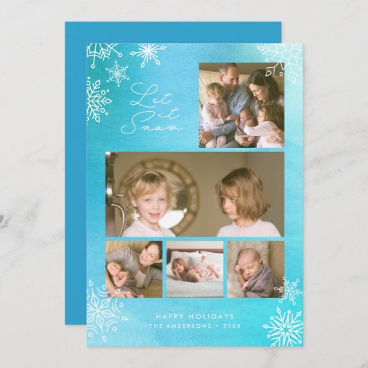 ブルーウォーターの色の雪の結晶それを雪写真に置く シーズンカード (正面/裏面)