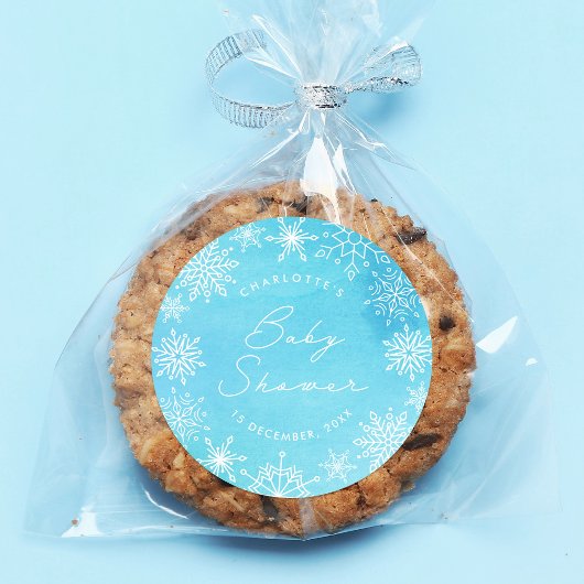 ブルーウォーターの色の雪片ベビーシャワー ラウンドシール