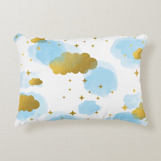 ブルーウォーターの色の雲金ゴールド星空 アクセントクッション (正面)