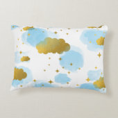 ブルーウォーターの色の雲金ゴールド星空 アクセントクッション (裏面)