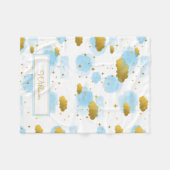 ブルーウォーターの色の雲金ゴールド星空 フリースブランケット (正面(横))