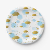 ブルーウォーターの色の雲金ゴールド星空 ペーパープレート (正面)