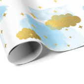 ブルーウォーターの色の雲金ゴールド星空 ラッピングペーパー (ロールコーナー)