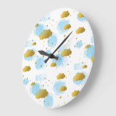 ブルーウォーターの色の雲金ゴールド星空 ラージ壁時計 (傾斜)