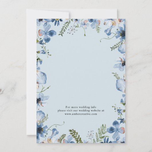 ブルーウォーターの色フローラ結婚式の日付カードを保存 招待状 (裏面)
