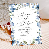 ブルーウォーターの色フローラ結婚式の日付カードを保存 招待状