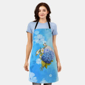 ブルーウォーターの色合いアジサイオールオーバープリン エプロン (着用した状態)