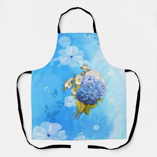 ブルーウォーターの色合いアジサイオールオーバープリン エプロン (正面)