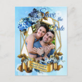 ブルーウォーターの色合いアジサイ日付を保存 案内ポストカード (正面)