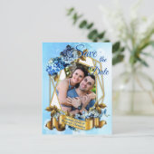 ブルーウォーターの色合いアジサイ日付を保存 案内ポストカード (スタンド正面)