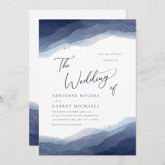 ブルーウォーターの色結婚の濃淡 招待状 (正面/裏面)