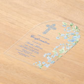 ブルーウォーターの花アーチ確認 アクリル招待状 (レイダウン)