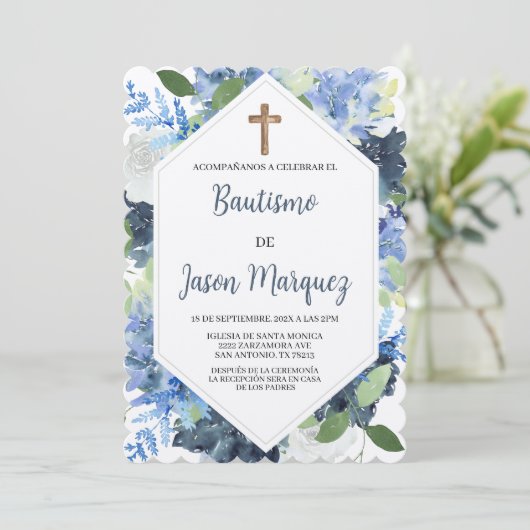 ブルーウォーターの花花洗礼の招待 招待状 (スタンド正面)