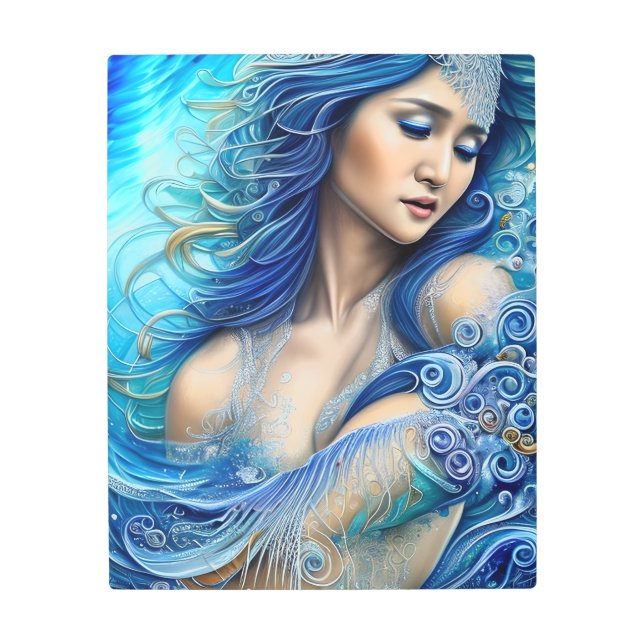 ブルーウォーターウェーブ女神ファンタジーアート メタルプリント (正面)