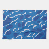 ブルーウォーターウェーブ抽象芸術パターン キッチンタオル (横)