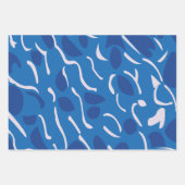 ブルーウォーターウェーブ抽象芸術パターン ラッピングペーパーシート (正面3)