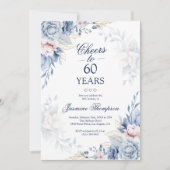 ブルーウォーターエレガントカラーフローラ写真60誕生日 招待状 (正面)