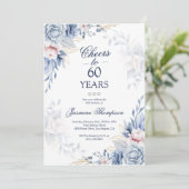 ブルーウォーターエレガントカラーフローラ写真60誕生日 招待状 (スタンド正面)