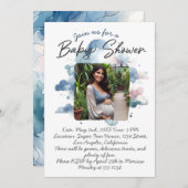 ブルーウォーターカスタムカラー写真ベビーシャワースクリプト 招待状 (正面/裏面)