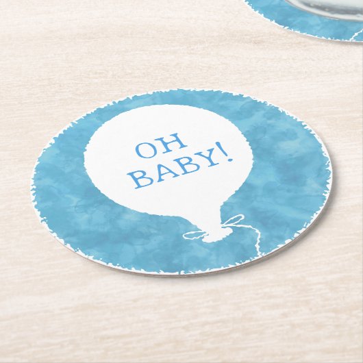 ブルーウォーターカスタムカラー文字ベビーシャワーOhベビー ラウンドペーパーコースター (アングル)