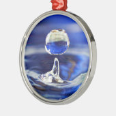 ブルーウォーターカッコいいレインドロップのドロップ メタルオーナメント (左)