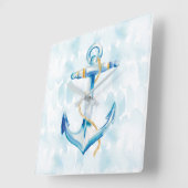 ブルーウォーターカラーいかり スクエア壁時計 (傾斜)