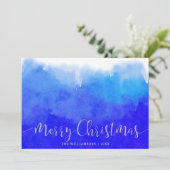 ブルーウォーターカラーとシルバーメリークリスマス写真 シーズンカード (スタンド正面)