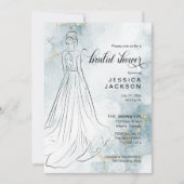 ブルーウォーターカラーと金ゴールドグリッターブライダルシャワー 招待状 (正面)