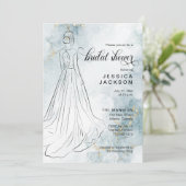 ブルーウォーターカラーと金ゴールドグリッターブライダルシャワー 招待状 (スタンド正面)