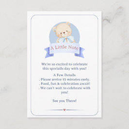 ブルーウォーターカラーのくまの1歳の誕生日パーティー エンクロージャーカード