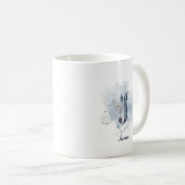 ブルーウォーターカラーのイニシャル J 名前入り コーヒーマグカップ (正面右)