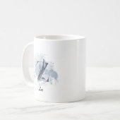 ブルーウォーターカラーのイニシャル Z 名前入り コーヒーマグカップ (正面左)
