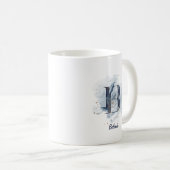 ブルーウォーターカラーのイニシャルBのネーム入り コーヒーマグカップ (正面右)