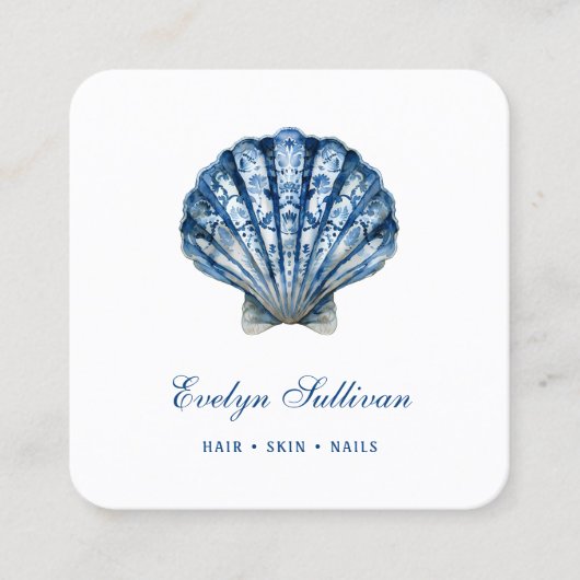 ブルーウォーターカラーのシーシェルロゴ名刺 スクエア名刺 (正面)