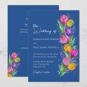 ブルーウォーターカラーのチューリップの花の結婚式の招待状 招待状 (正面/裏面)