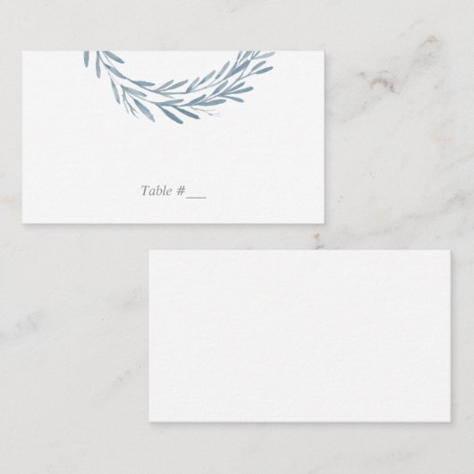 ブルーウォーターカラーのリーフ要素結婚のエスコートカード/ プレイスカード (正面/裏面)