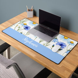 ブルーウォーターカラーのワイルドフラワーのオーダーメイド デスクマット