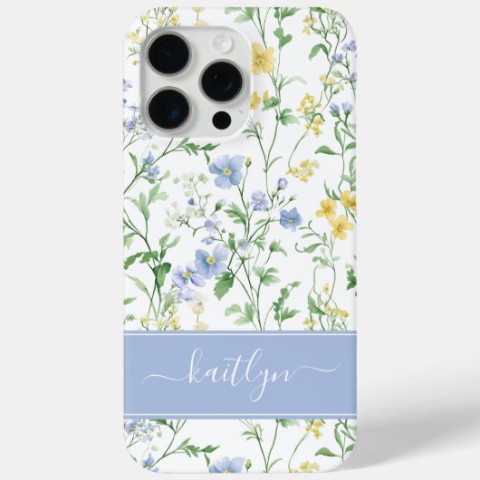 ブルーウォーターカラーのワイルドフラワーモノグラム Case-Mate iPhoneケース (裏面)
