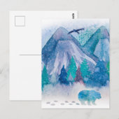 ブルーウォーターカラーの冬の山の風景アート ポストカード (正面/裏面)