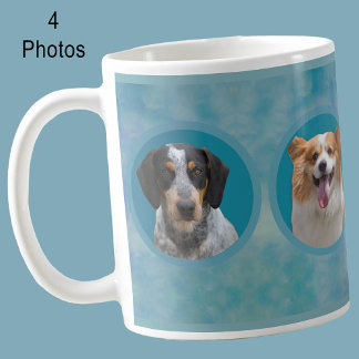 ブルーウォーターカラーの愛犬フォトコラージュ コーヒーマグカップ