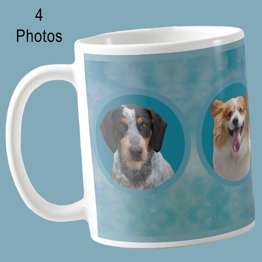 ブルーウォーターカラーの愛犬フォトコラージュ コーヒーマグカップ